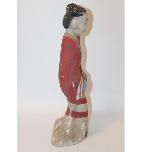 Vintage Chinese Asian Figurine Hand Painted Plaster Chalkware Statue Large 17" - Picture 7 of 13